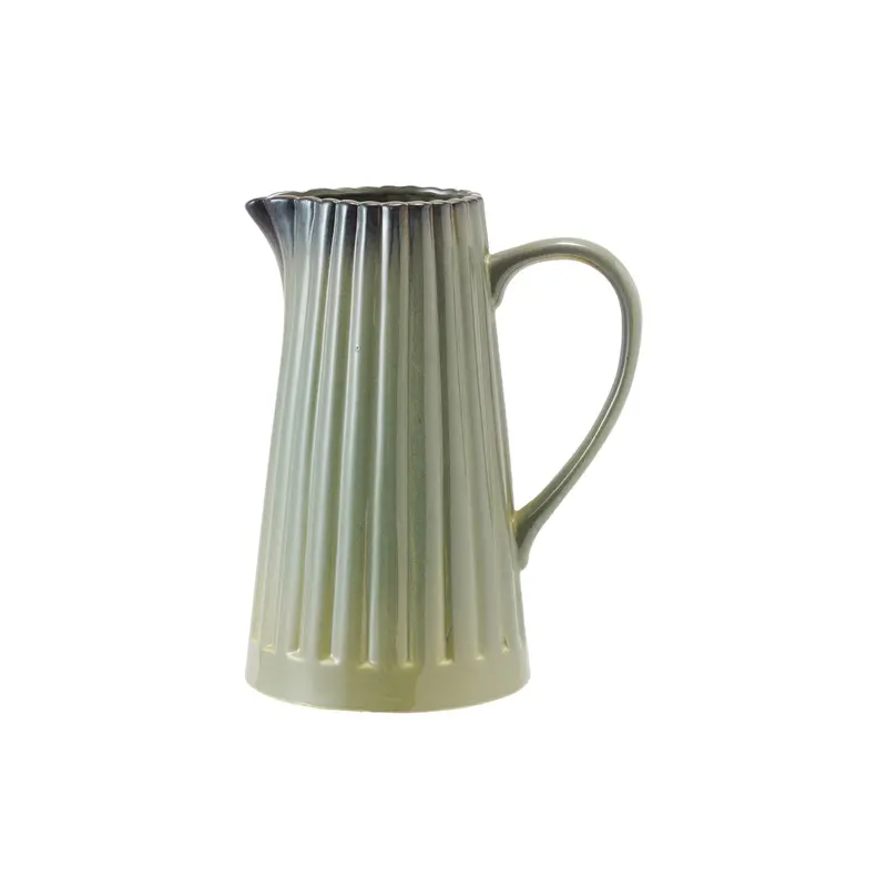 Sage Green Reactive-Glaze Ribbed Pitcher – 40 Oz Handcrafted Stoneware (Individual Variation) 1