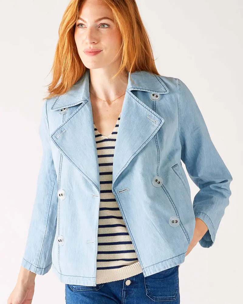 Sailor-Inspired Chambray Peacoat In Sea Light Hue 1