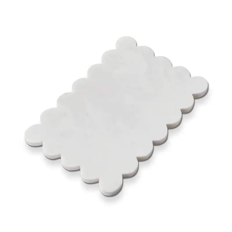Scalloped Marble Serving Board – White Carrara Stone Everyday Tray 1