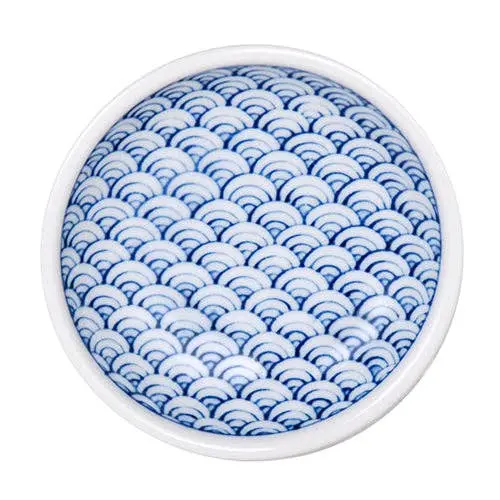 Seigaiha Wave Sauce Dish – 2Oz Porcelain, 3.75" Diameter 1