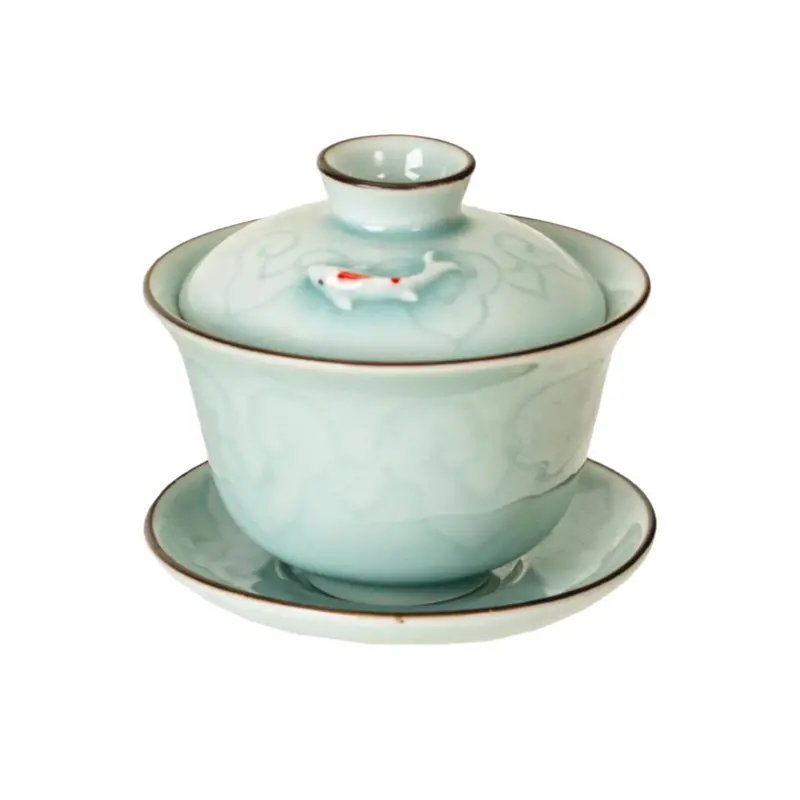 Sky Blue Tea Brewing Cup With Lid And Saucer – 5 Oz Ceramic Set 1