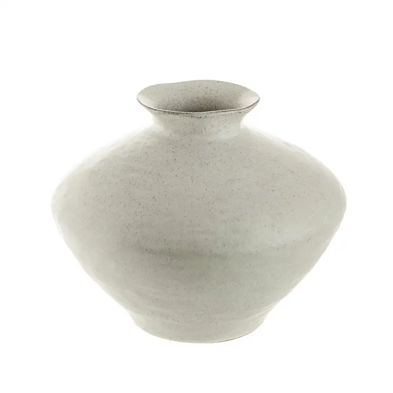 Small Broad Trumpet Vase In Speckled Cream – 30X24Cm Modern Home Accent 1