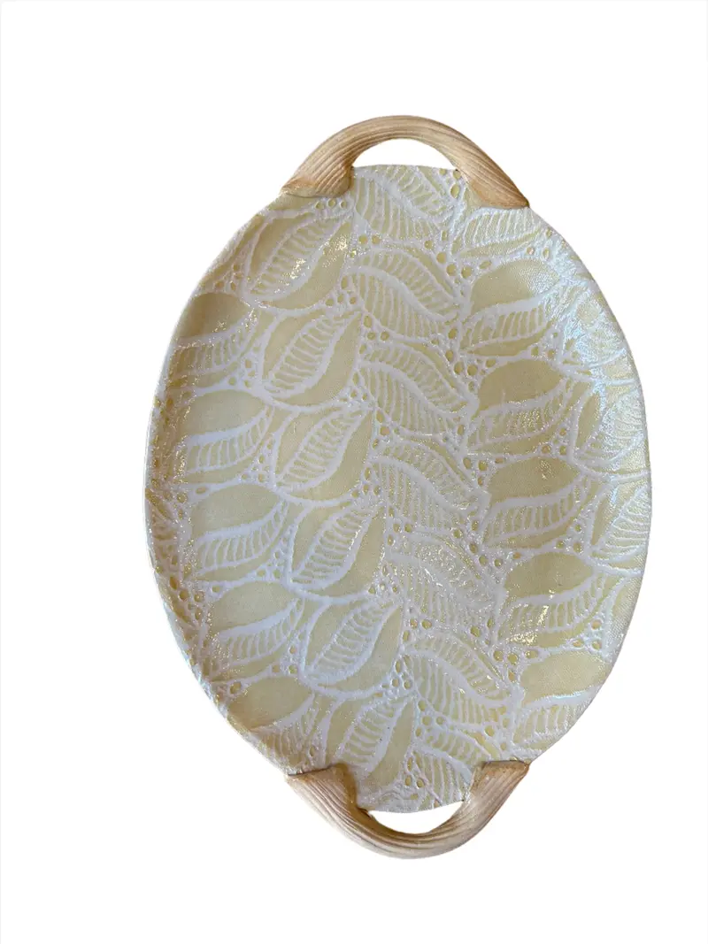 Small Oval Tahiti Butter Tray – Ceramic Serving Dish With Integrated Handles 1