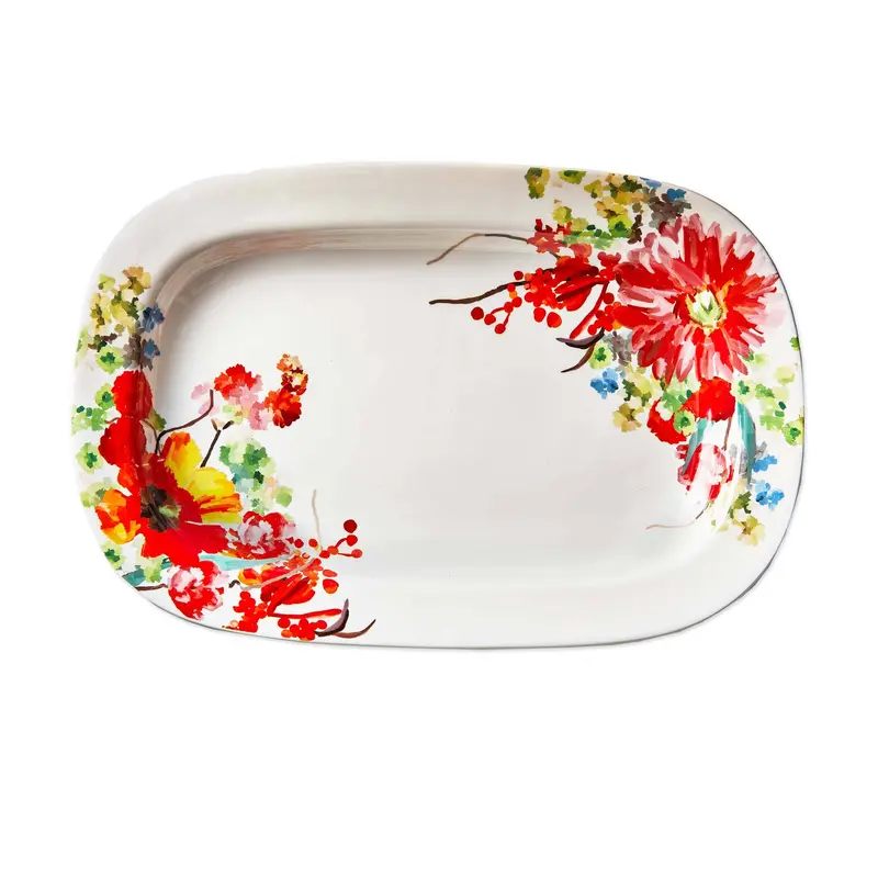 Spring Floral Rectangular Earthenware Platter In Multi-Tone Finish 1