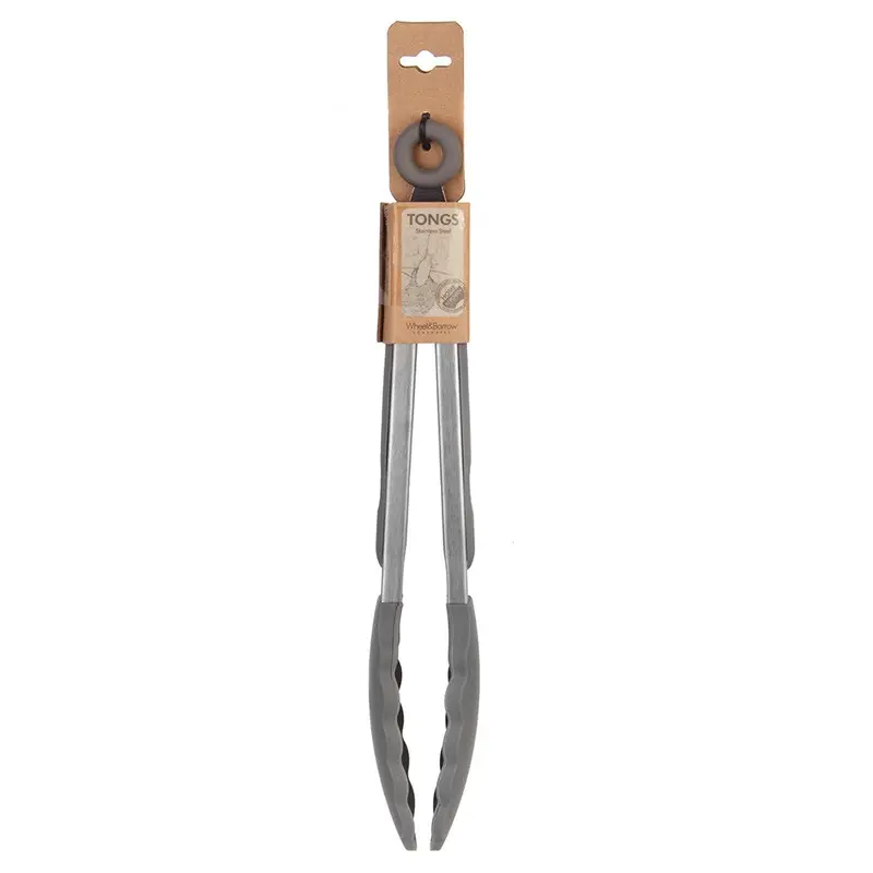 Stainless Steel Tongs Featuring Grey Silicone-Tipped Ends 1