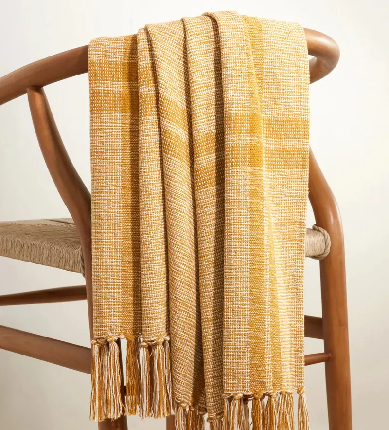 Stevie Textured Throw Blanket In Ochre 1