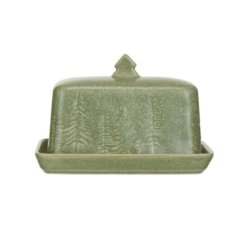 Stoneware Butter Dish Featuring Tree Motif 1