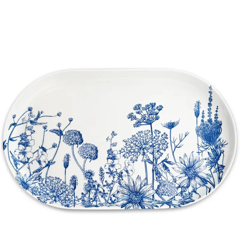 Summer Blues Large Coupe Oval Platter – Handcrafted Ceramic Serving Dish 1