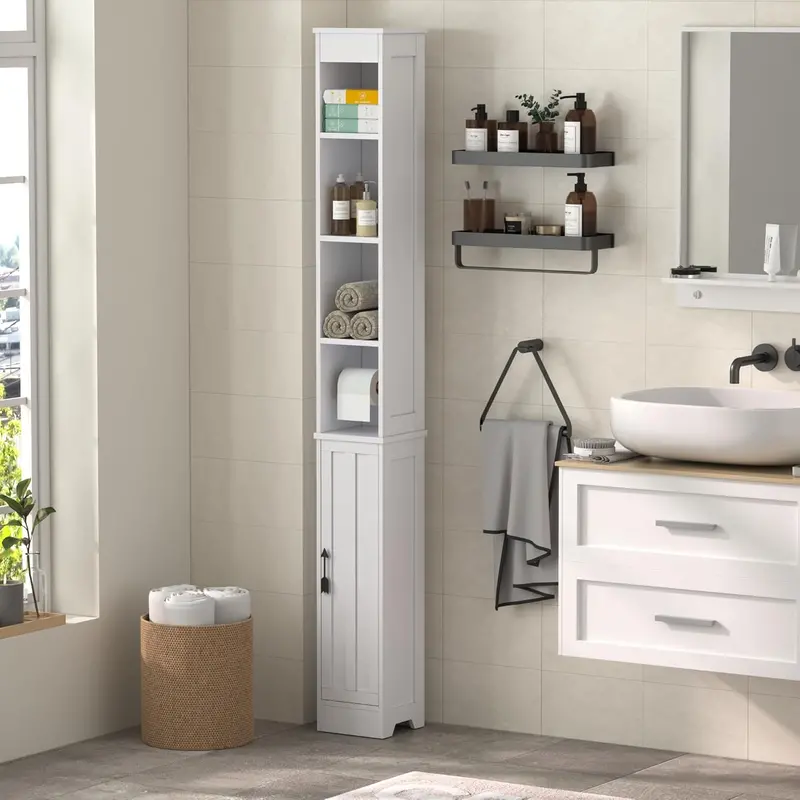 Tall Bathroom Storage Cabinet – Vertical Organizer With Customizable Interior Shelves 1