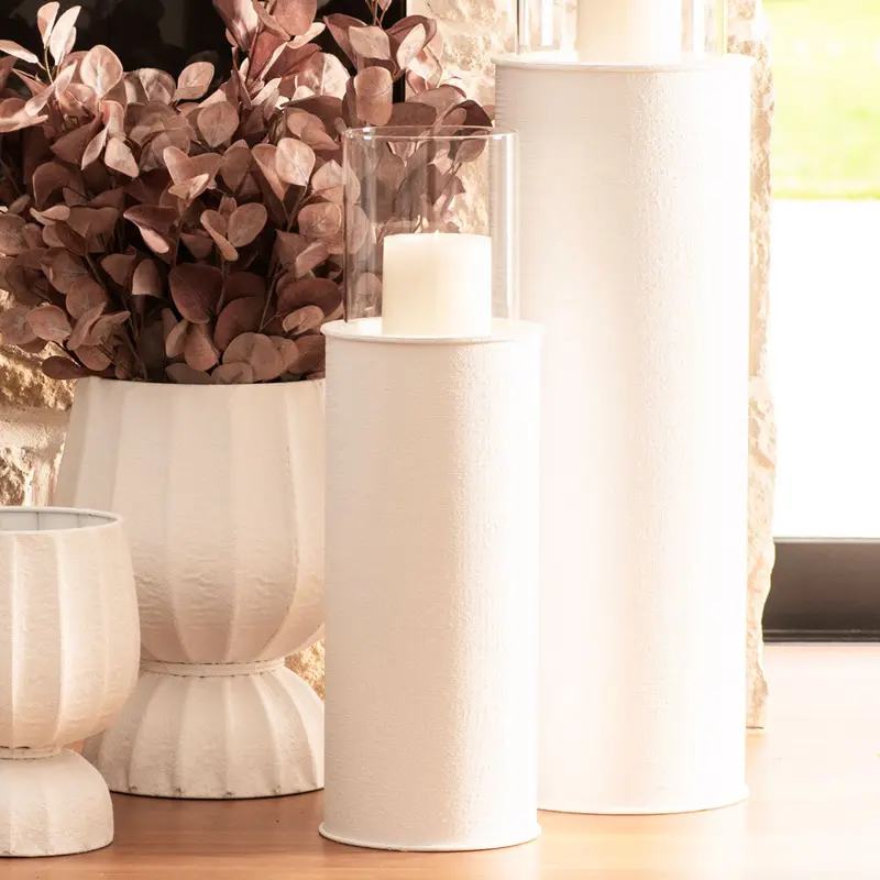 Tall White Pedestal Hurricane Lamp Base, 20 X 65 Cm 1