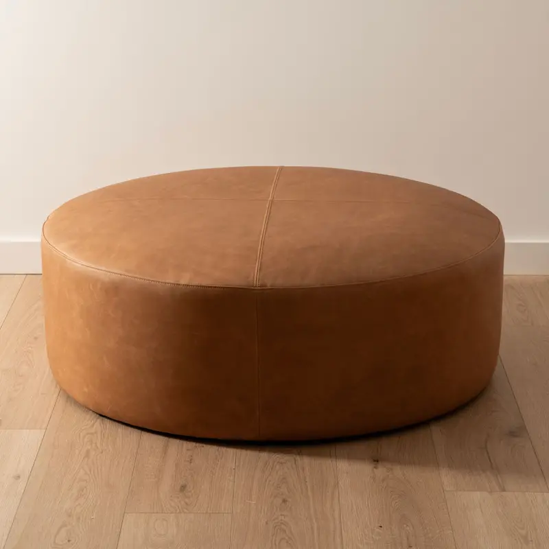 Tan Leather Round Ottoman – 102X40Cm 1