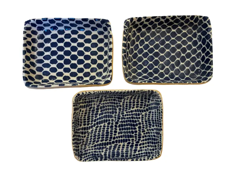 Tasting Trio Dip Set – Rectangular Ceramic Dishes (Taj, Dot, Braid Patterns) 1