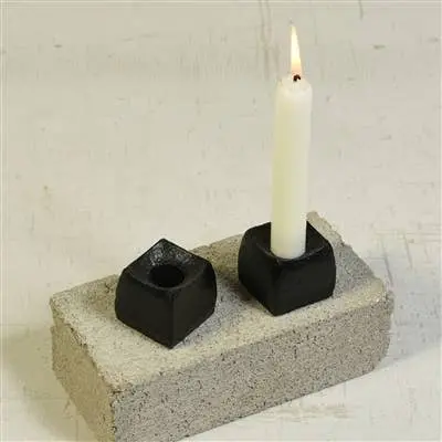 Tatara Black Square Cast Iron Taper Holder – Modern Minimalist 1