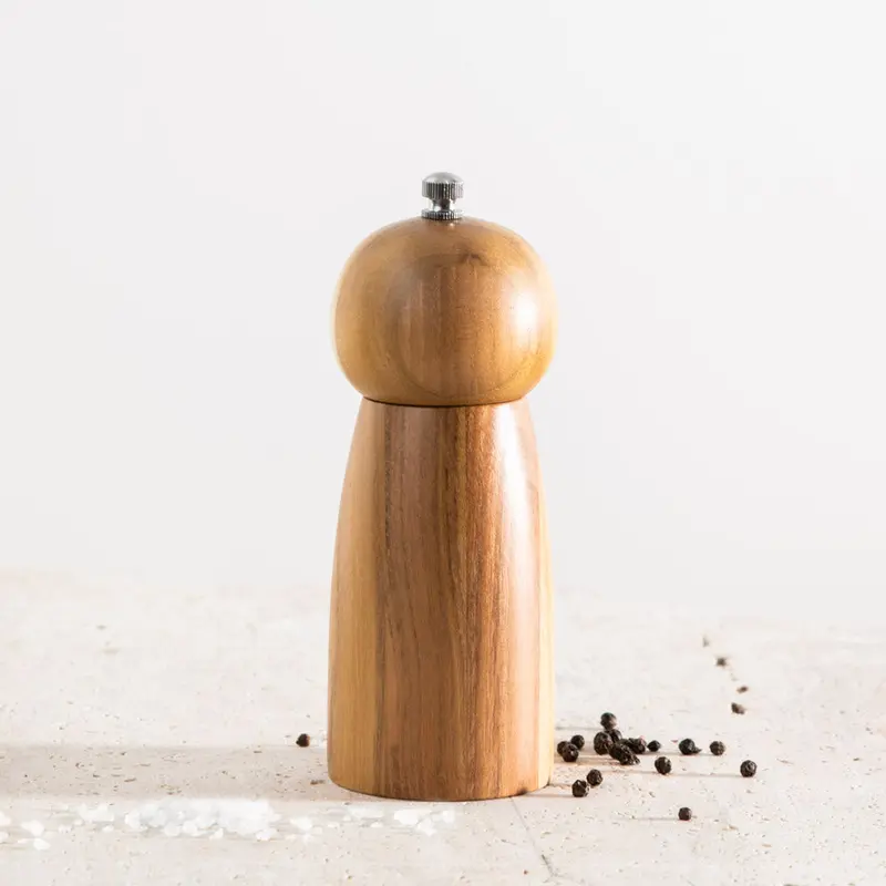 Teak Wood Curve-Design Salt And Pepper Grinder – 16Cm Height 1