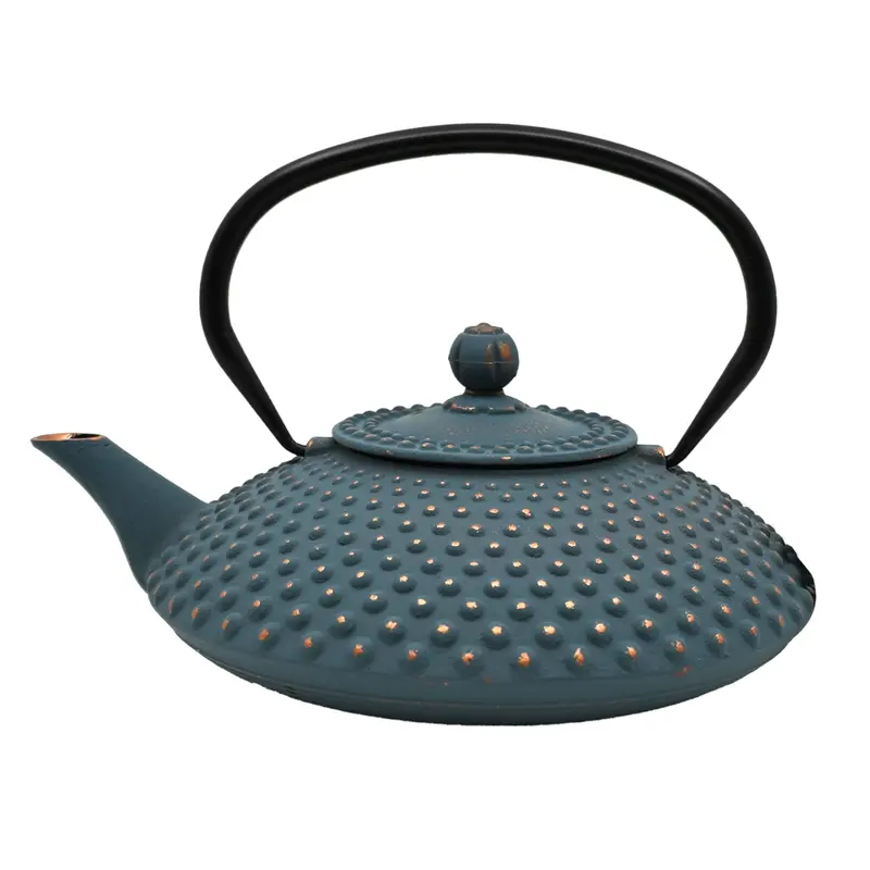 Teal Hobnail-Textured Cast Iron Tea Pot – 42-Ounce Capacity, Handcrafted Design 1