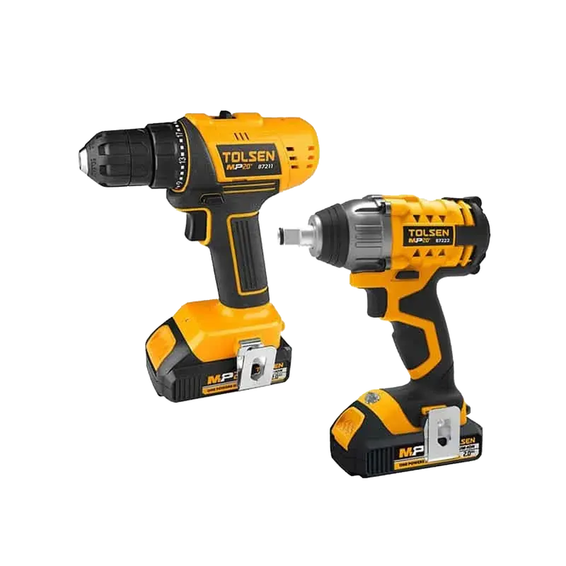 Tolsen 2-Piece Cordless Combo Kit: Impact Wrench + Drill (2X 2.0Ah Batteries & Charger) 1
