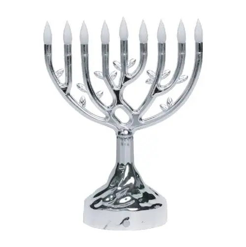 Tree Of Life Led Menorah – Ner Mitzvah Silver 8-Inch Chanukah Light 1