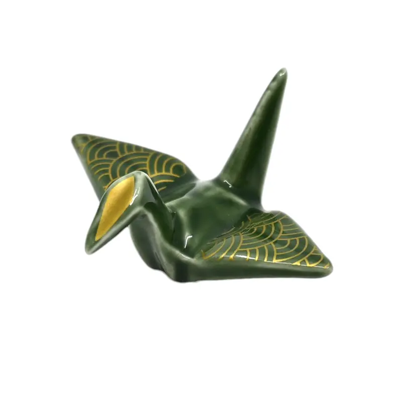 Urban Tokyo Origami Crane Chopstick Rest – Seigaiha Green Porcelain (Pack Of 12) 1