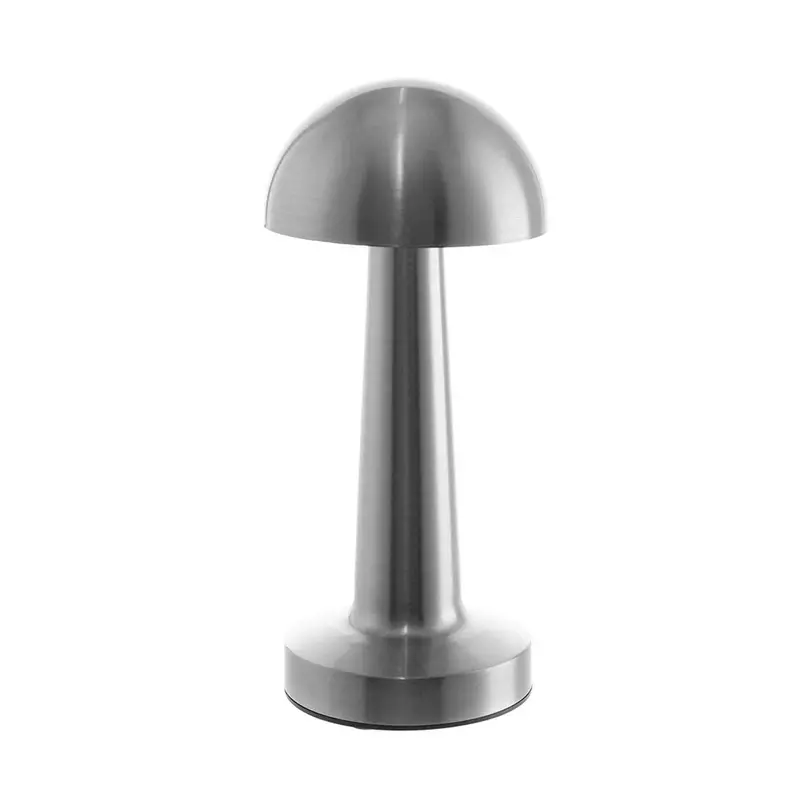 Usb-Powered Silver Mushroom Table Lamp, Portable Design 1