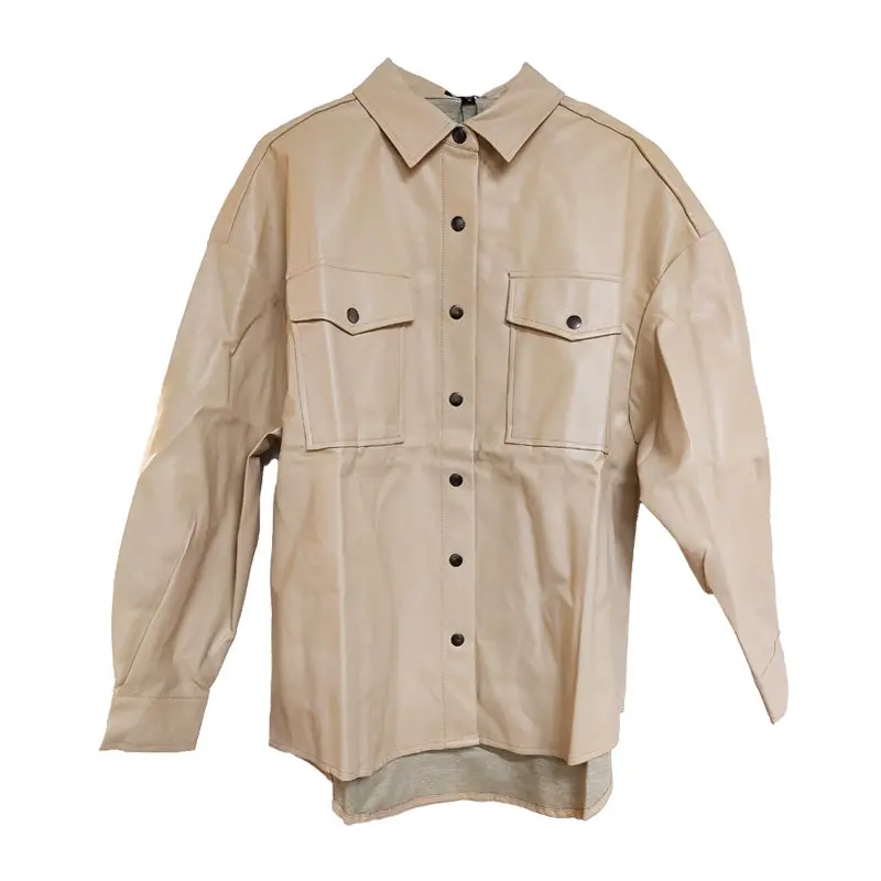 Vanilla Monkey Faux Leather Shacket In Stone 1