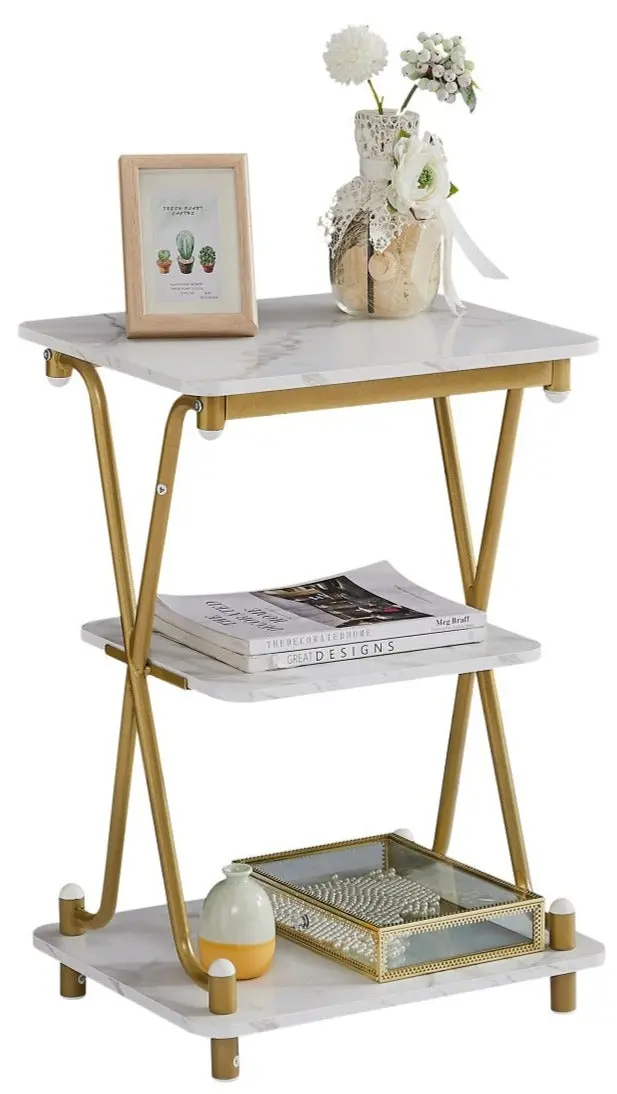 Vecelo 25.6-Inch Tall 3-Tier Metal Nightstand With Stable Frame And Clean Lines 1