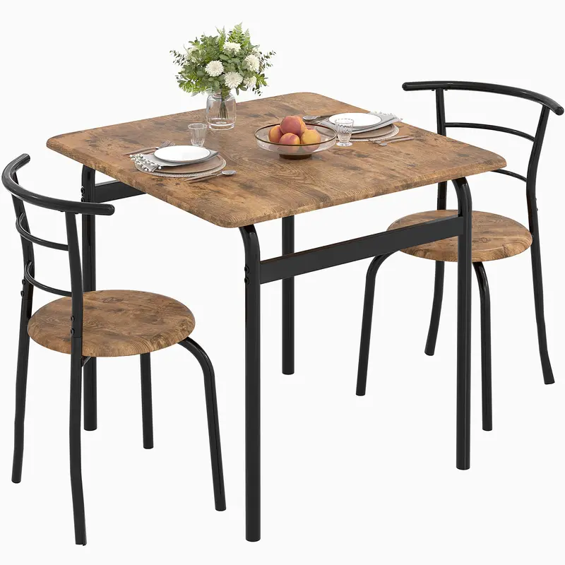 Vecelo 3-Piece Dining Set For Two – Compact Table With Two Matching Chairs 1