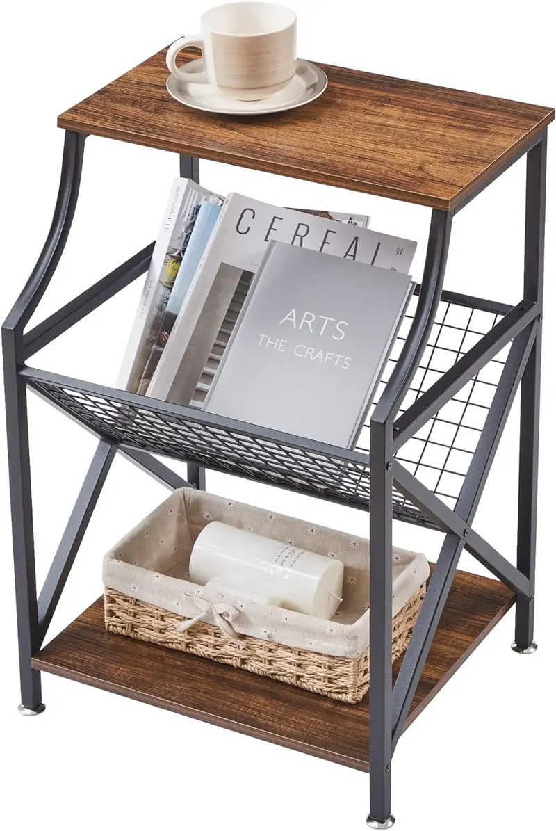 Vecelo 3-Tier Magazine End Table – Stylish Storage Side Table With Integrated Holder 1