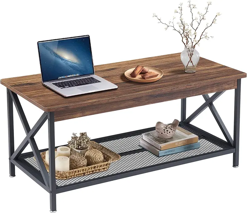 Vecelo 39.4-Inch Modern Coffee Table – Industrial-Design Living Room Table With Shelf Storage 1