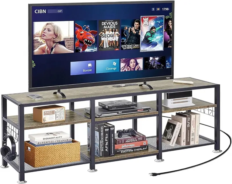 Vecelo 63-Inch Tv Stand – Spacious Media Console With Power Outlets For Large Flat-Screens 1