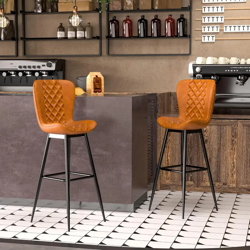 Vecelo Backed Bar Stools Set Of 2 – Quilted Seating With Integrated Footrest 1