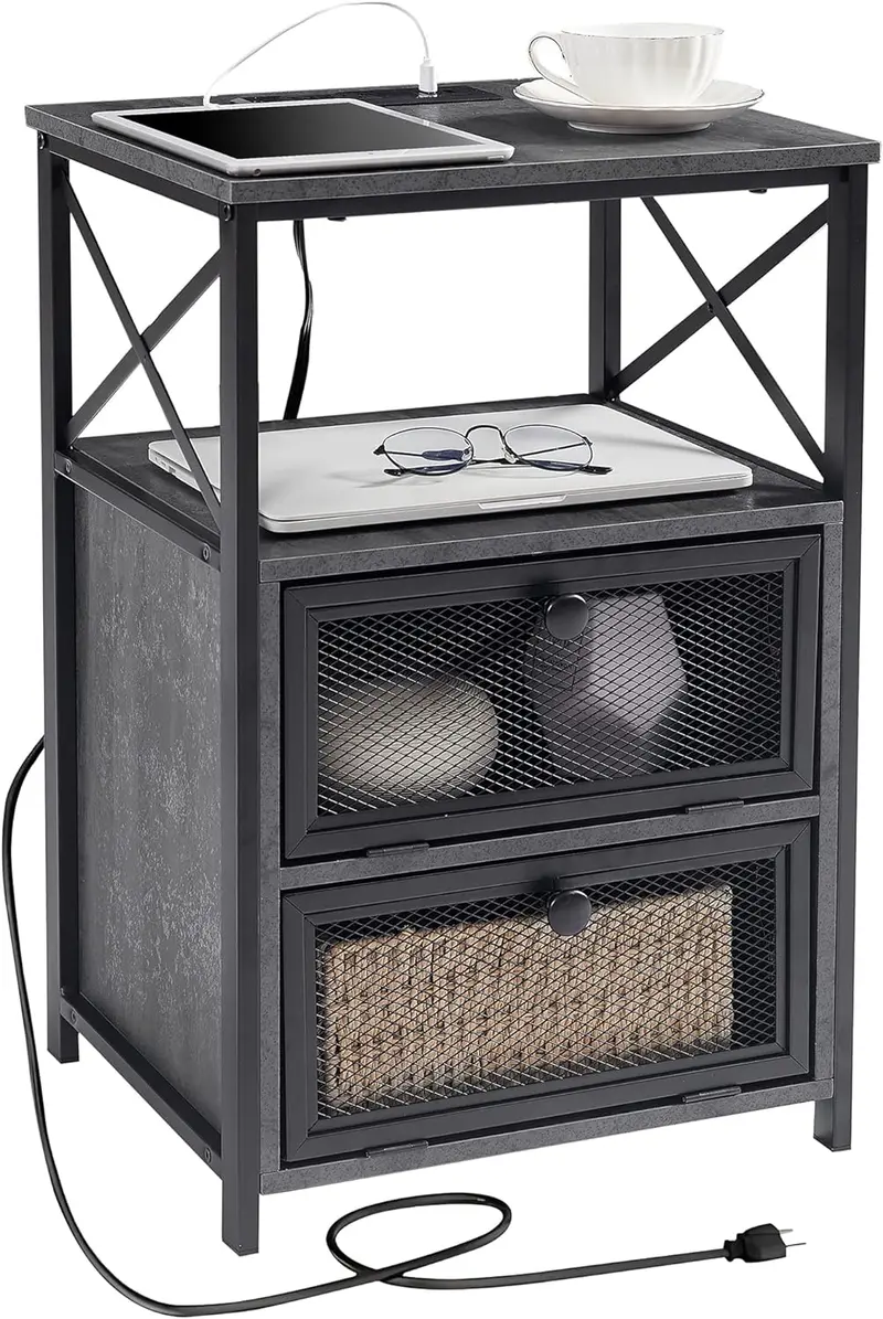Vecelo Charging End Table With Integrated Usb Ports And Ac Outlets 1