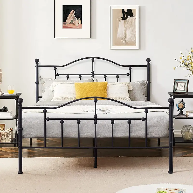 Vecelo Classic Black Metal Bed Frame – Minimalist Mattress Foundation Set 1
