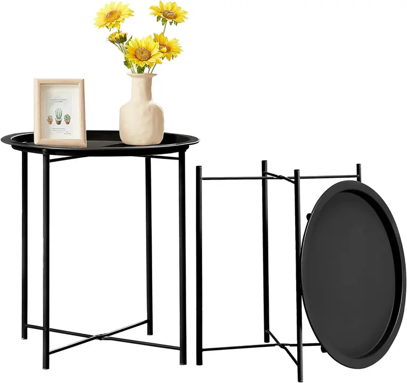 Vecelo Compact Folding Metal End Table With Removable Tray & Rust-Resistant Finish 1