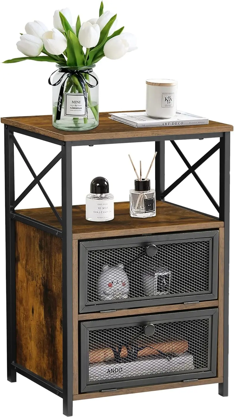 Vecelo Compact Nightstand With Flip-Down Drawer – Single Or Twin Pack 1