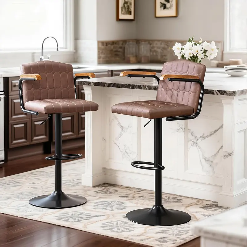 Vecelo Counter-Height Bar Stool Pair – Ergonomic Swivel Seating With Footrest 1