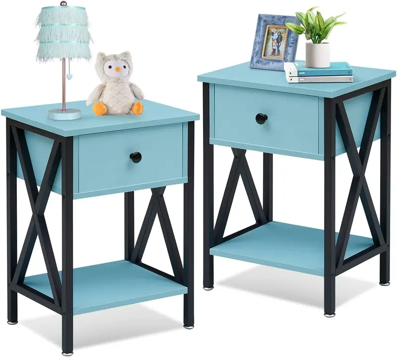 Vecelo Drawer Nightstand – X-Frame End Table With Storage Shelf For Bedroom Or Living Area 1