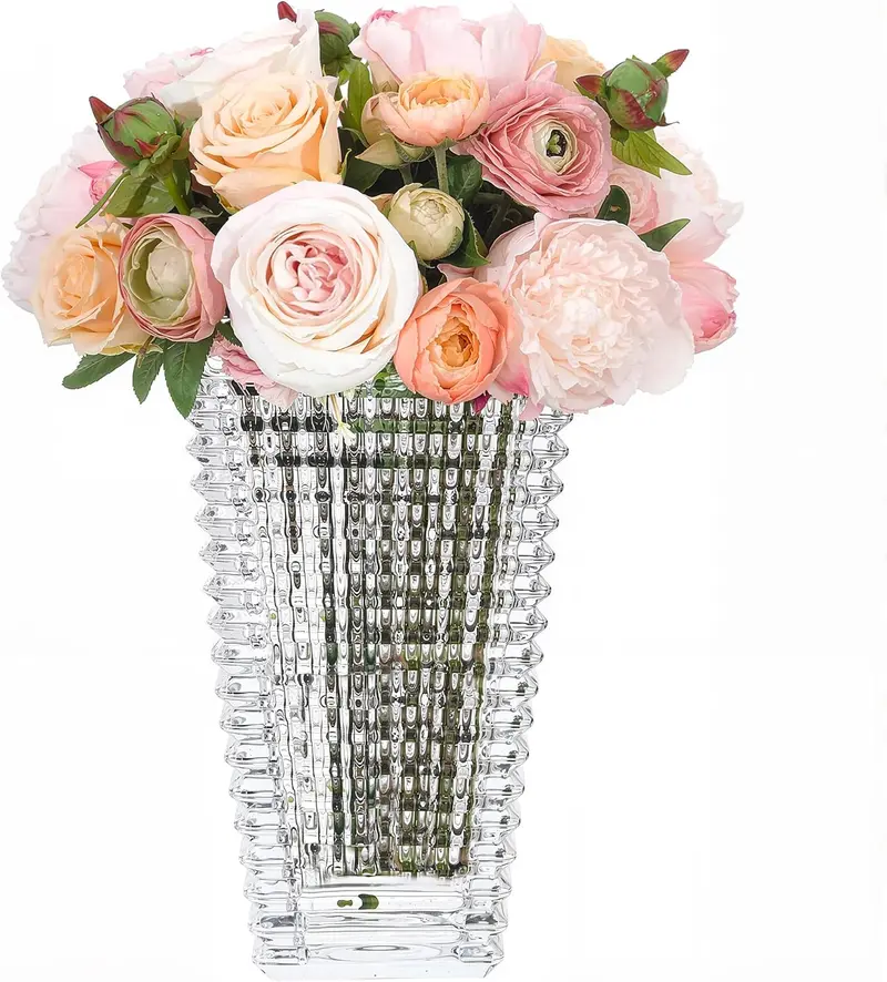 Vecelo Elegant Clear Crystal Vase For Fresh Or Dried Arrangements 1