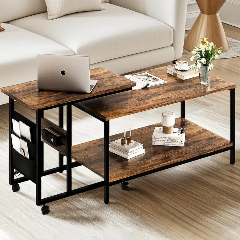 Vecelo Modular Coffee Table Set – Adjustable Height + Matching End Table 1