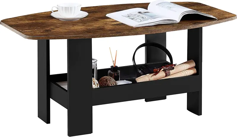 Vecelo Rustic Brown Coffee Table – Living Room Center Table With Lower Shelf & Storage Drawer 1