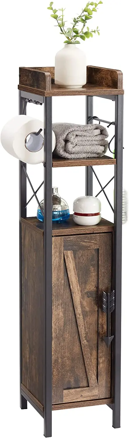 Vecelo Slim Bathroom Cabinet – Space-Saving Toilet Paper Holder With Door & Dual Shelves 1