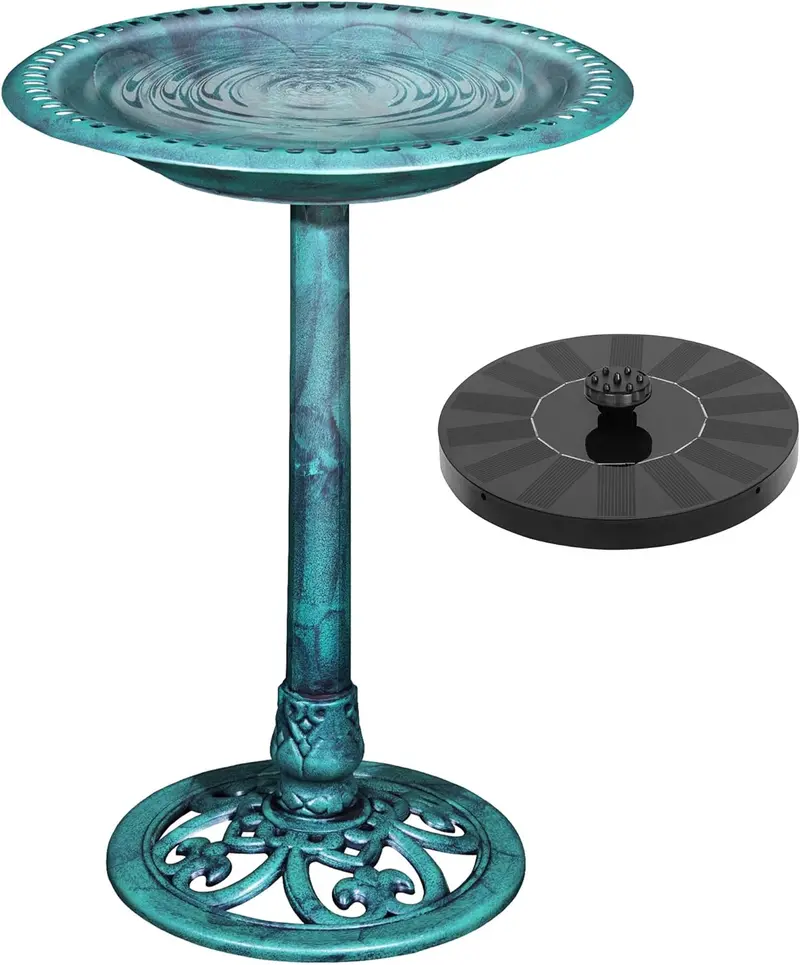 Vecelo Solar-Powered Outdoor Bird Bath With Elegant Pedestal Design 1