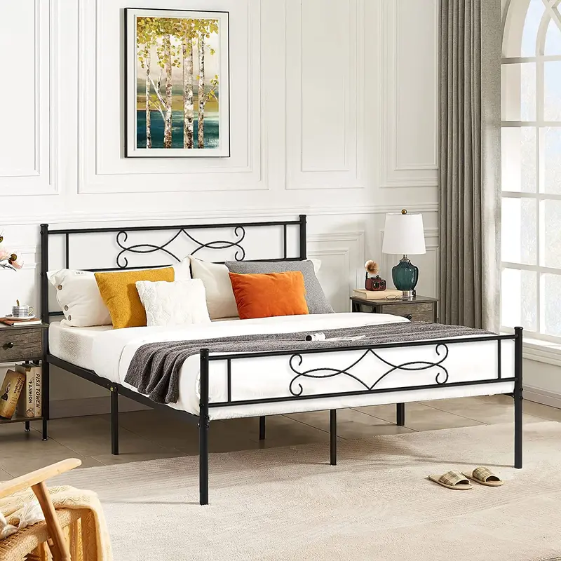 Vecelo Steel Platform Bed Frame – Noise-Free Metal Base With Headboard & Footboard 1