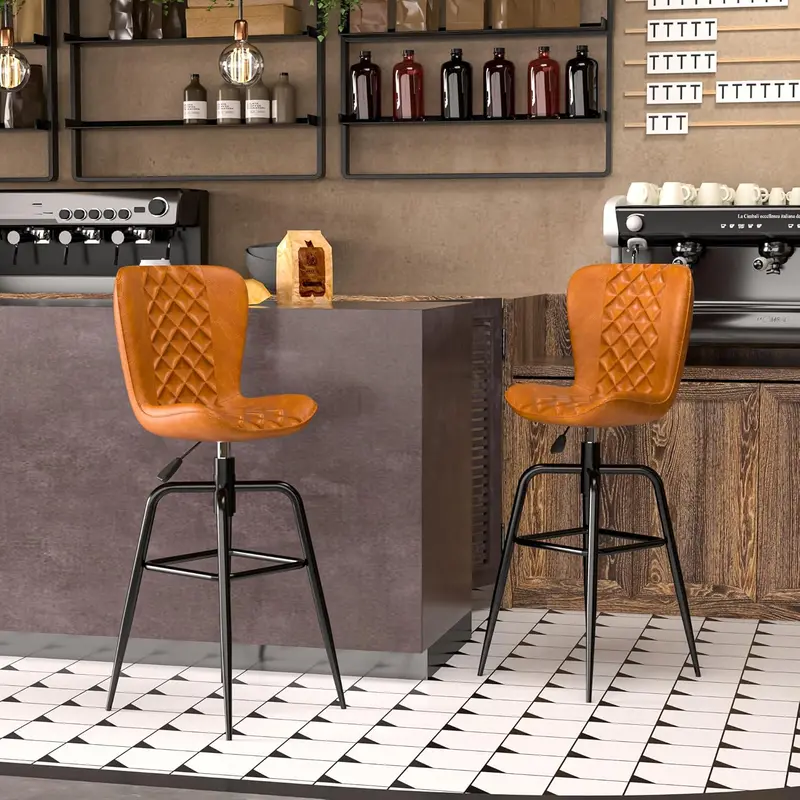 Vecelo Swivel Bar Stools Set Of 2 – Quilted, Adjustable, And Back-Supported 1