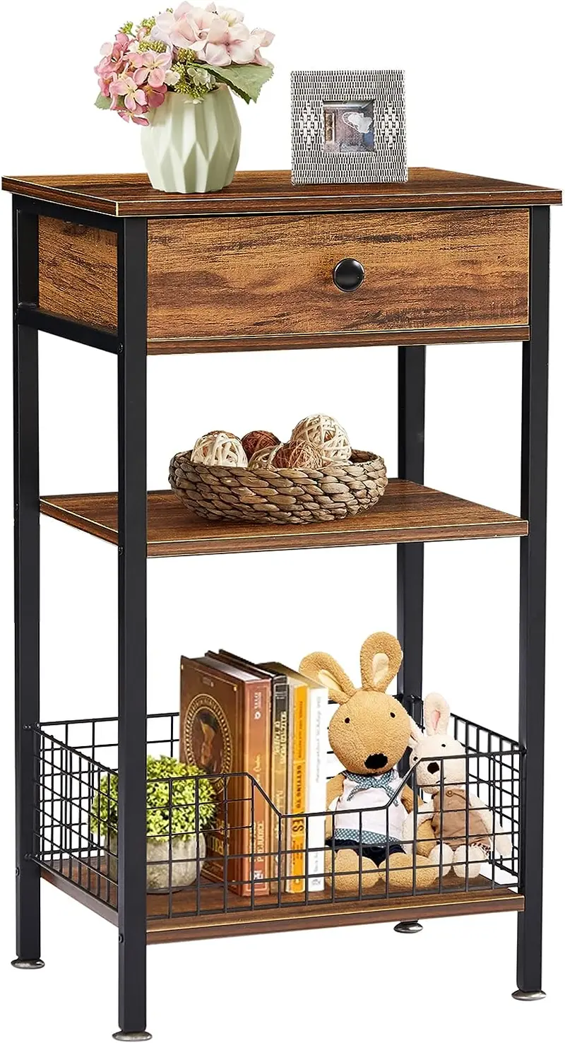 Vecelo Tall 3-Tier Bedside Stand With Ample Under-Shelf Storage Space 1