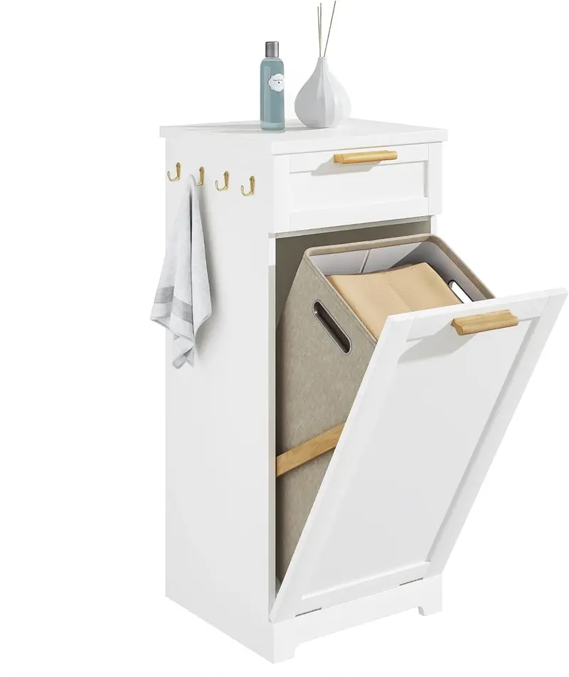 Vecelo Tilt-Out Laundry Hamper Cabinet – 35-Inch Freestanding Bathroom Unit With Removable Liner 1