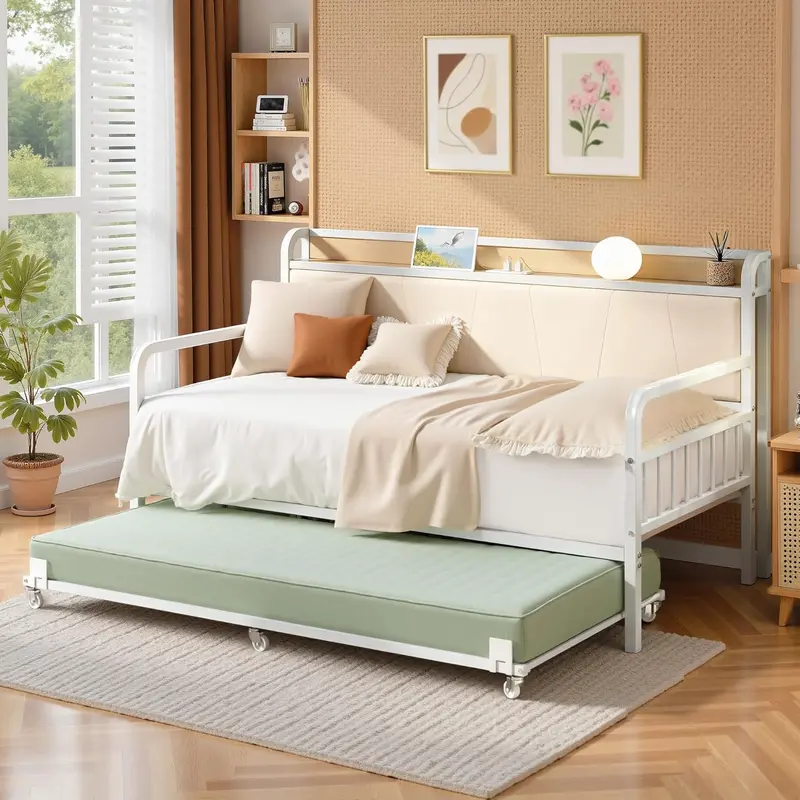 Vecelo Twin Daybed With Pull-Out Trundle Bed For Small Spaces 1