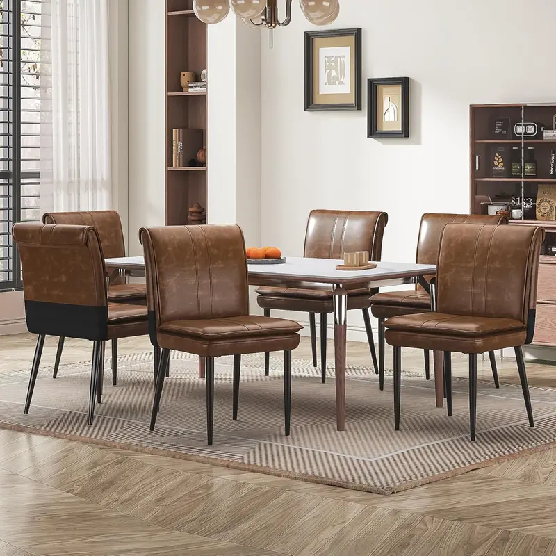 Vecelo Upholstered Pu Leather Dining Chair Set – 6-Piece Modern Table Seating 1