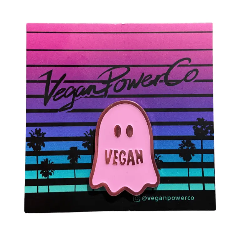 'Vegan' Ghost-Themed Enamel Pin – Collectible Vegan Power Co Accessory 1
