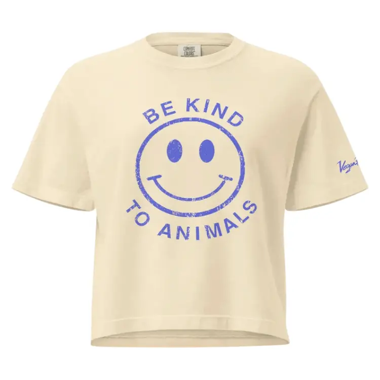 Vegan Power Co 'Be Kind To Animals' Off-White Cropped T-Shirt 1