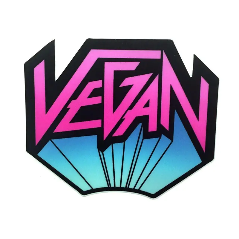 Vegan Power Co Metal Sticker – 'Vegan' Design In Pink & Teal 1